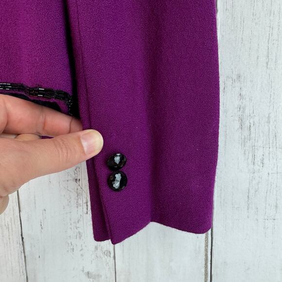 VTG Nolan Miller Purple Black Wool Embellished Beaded Jacket Skirt Outfit Set 10 - Picture 4 of 16